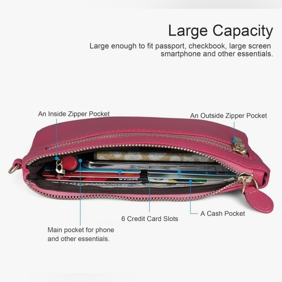 Hot Pink Pebbled Leather Wristlet - Picture 9 of 13